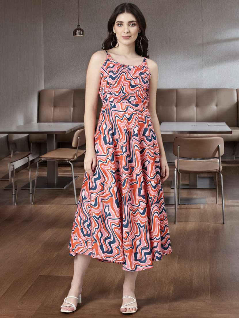 women abstract printed shoulder strap fit & flare dress - 22006278 -  Standard Image - 1