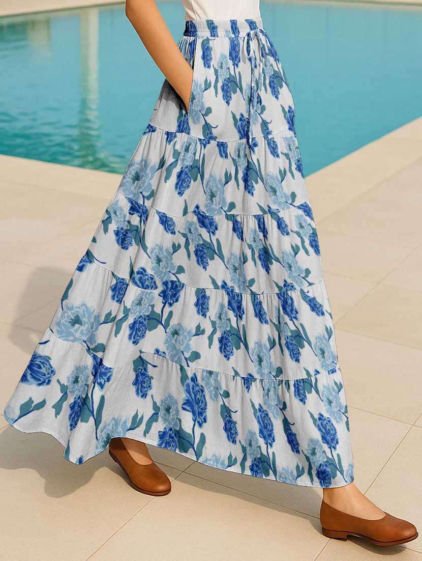 women floral printed high rise maxi tiered skirt - 22006279 -  Standard Image - 1