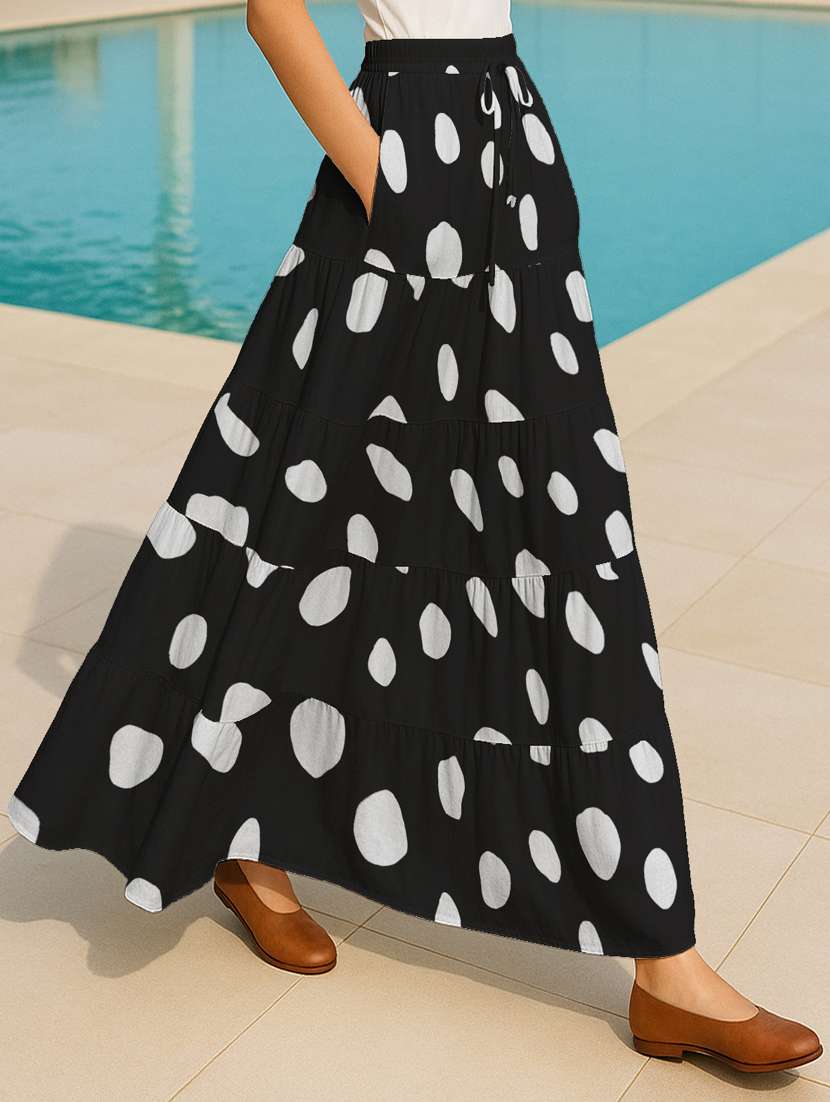 women polka dot printed high rise maxi tiered skirt - 22006280 -  Standard Image - 1