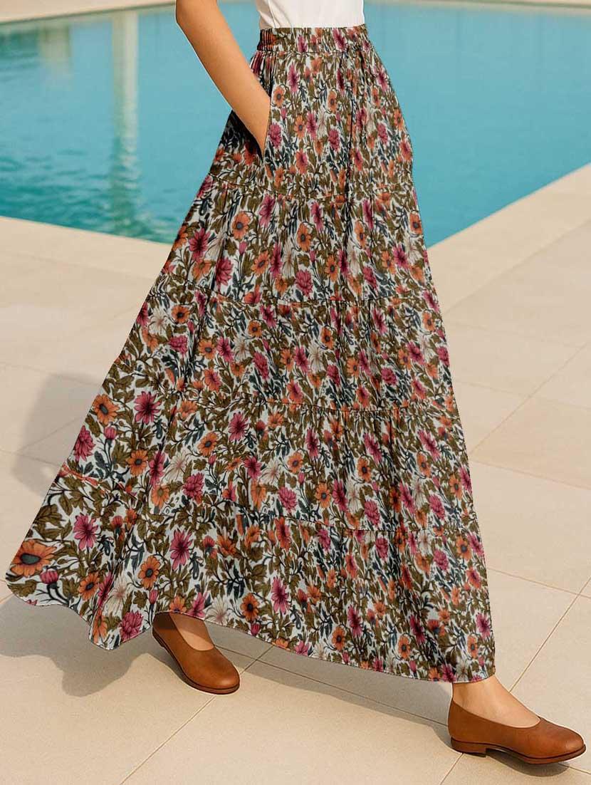 women floral printed high rise maxi tiered skirt - 22006281 - Standard Image - 1