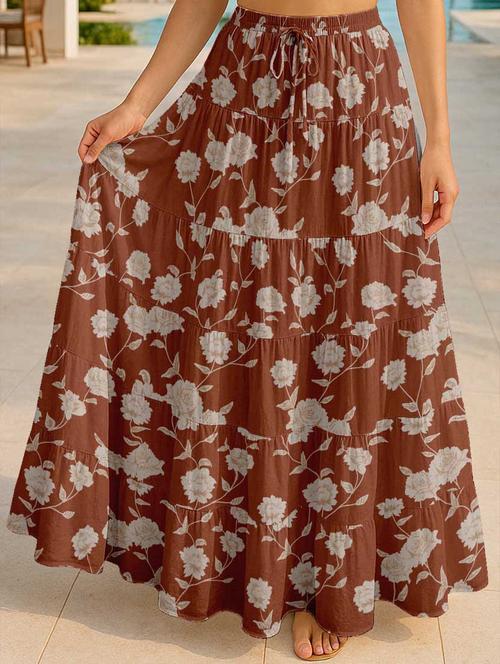 women floral printed high rise maxi tiered skirt - 22006282 - Standard Image - 0