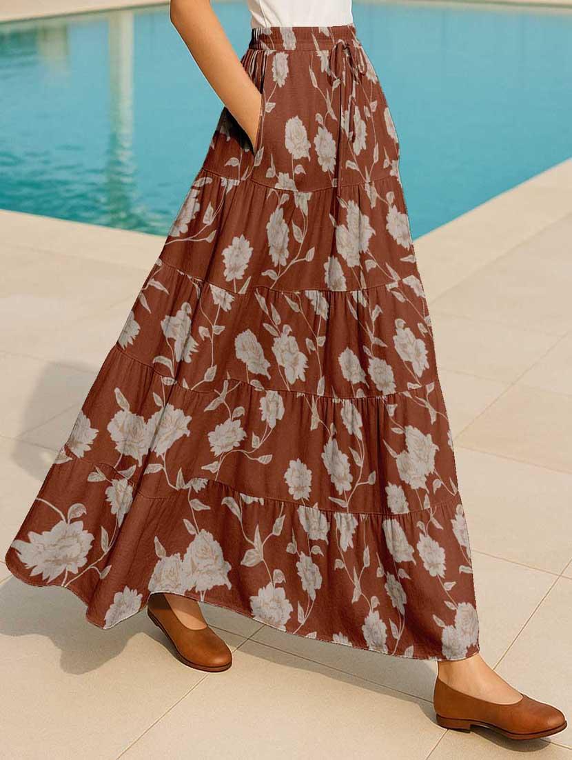 women floral printed high rise maxi tiered skirt - 22006282 -  Standard Image - 1