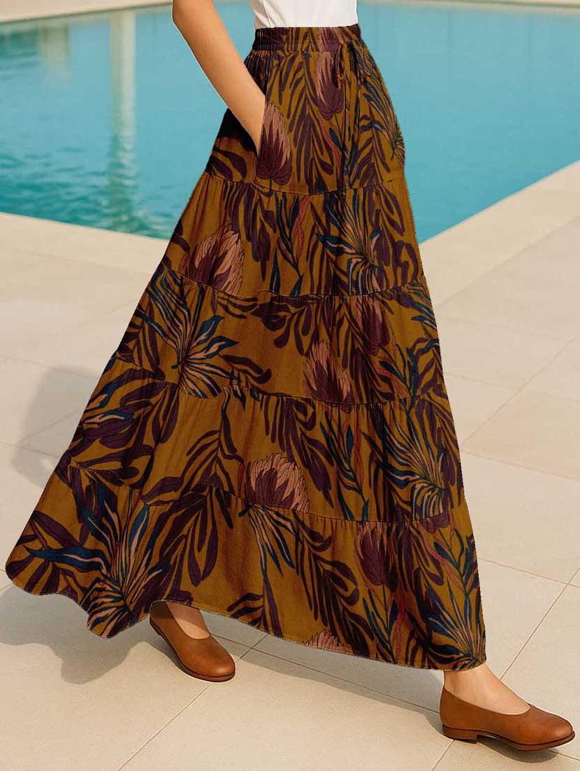 women floral printed high rise maxi tiered skirt - 22006285 - Standard Image - 1