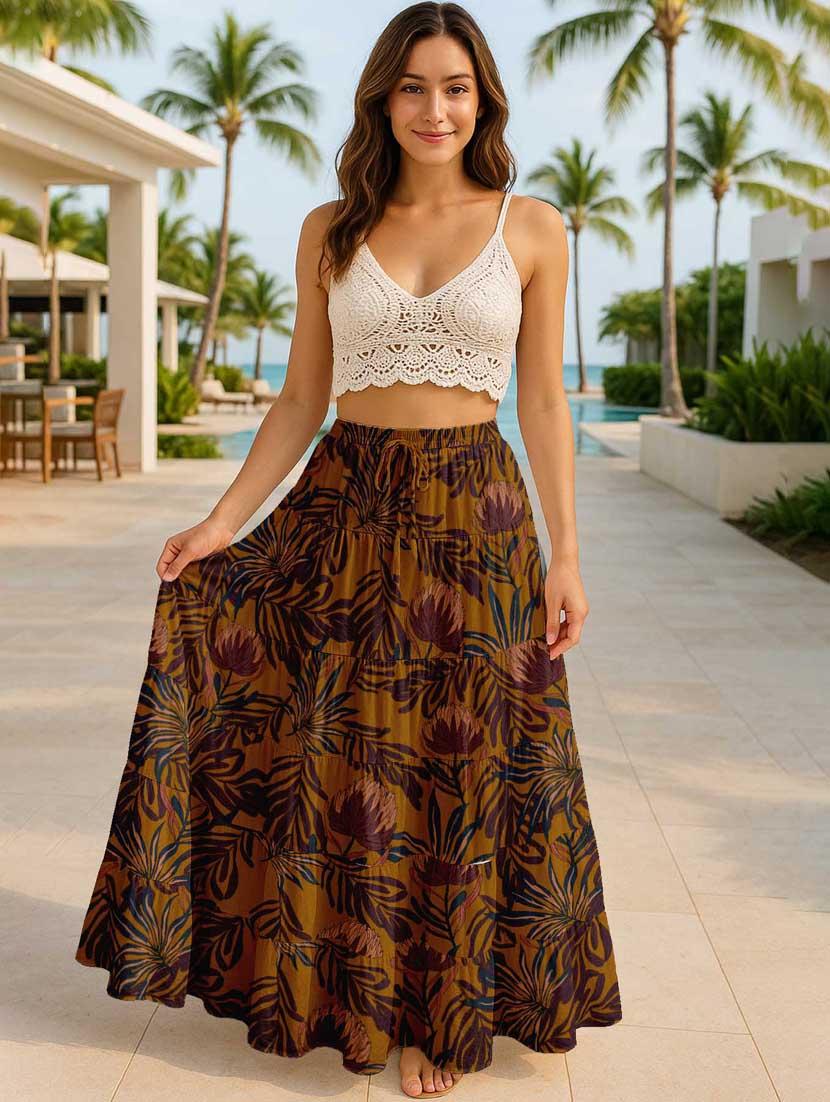 women floral printed high rise maxi tiered skirt - 22006285 - Standard Image - 4