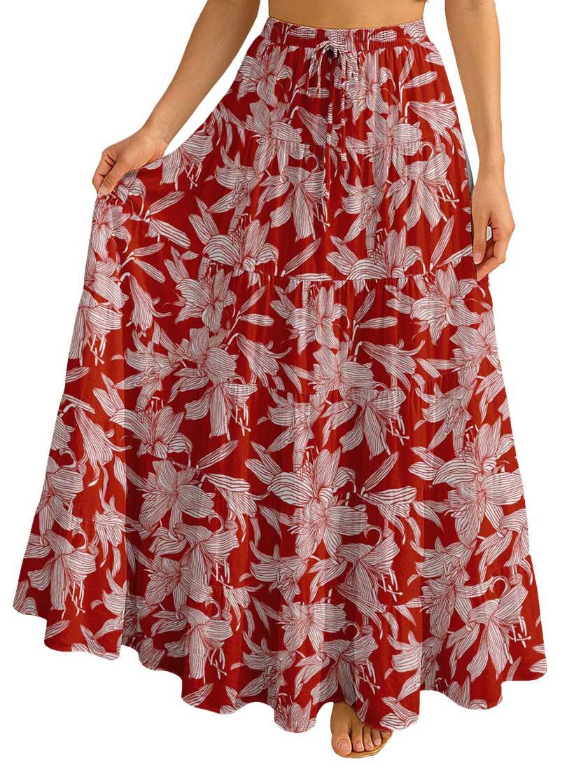 women floral printed high rise maxi tiered skirt - 22006286 -  Standard Image - 1