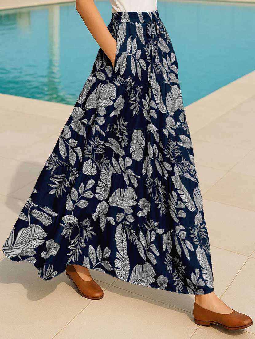 women tropical printed high rise maxi tiered skirt - 22006287 -  Standard Image - 1
