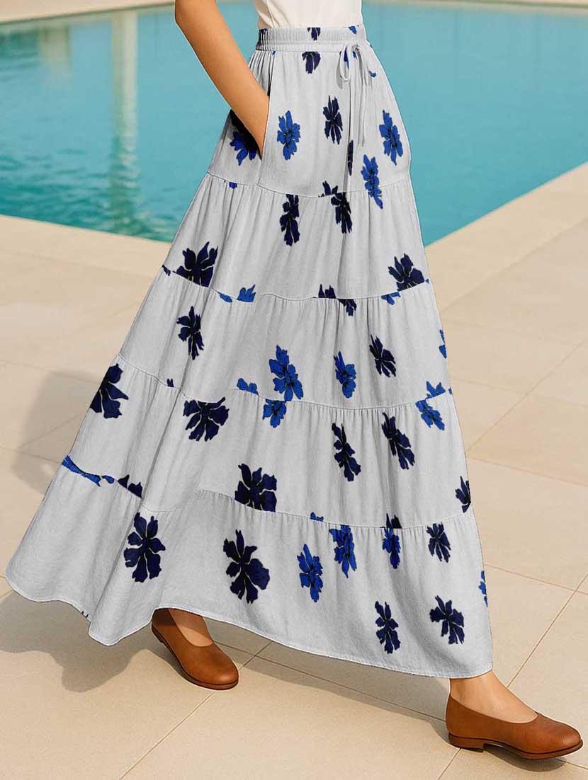 women floral printed high rise maxi tiered skirt - 22006288 -  Standard Image - 1