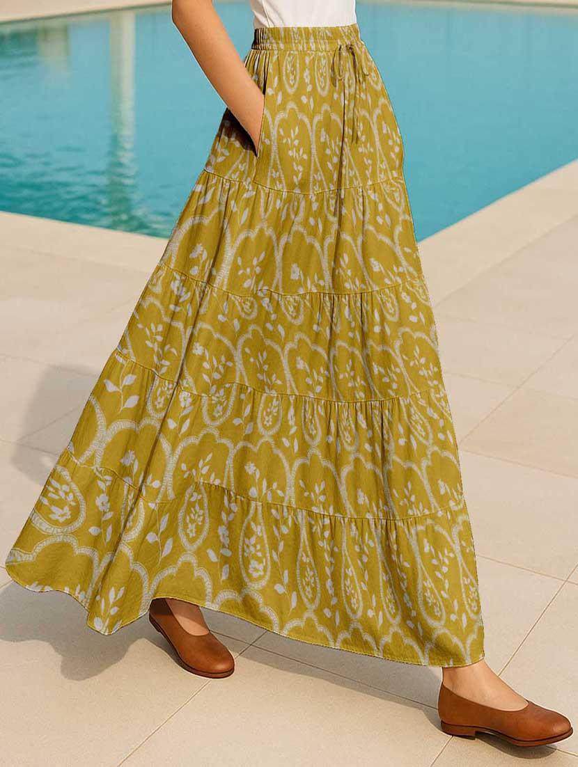 women printed high rise maxi tiered skirt - 22006291 - Standard Image - 1