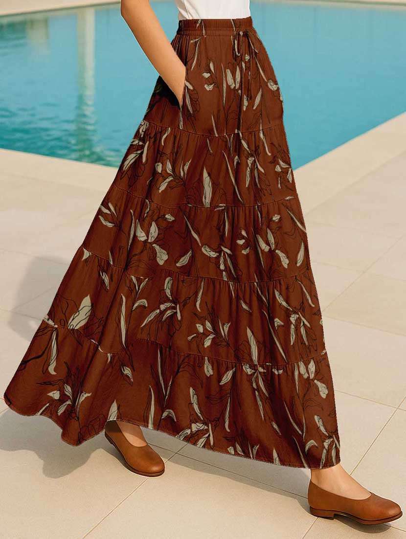 women floral printed high rise maxi tiered skirt - 22006292 -  Standard Image - 1