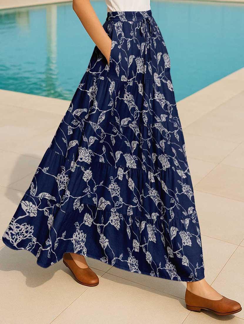 women floral printed high rise maxi tiered skirt - 22006293 - Standard Image - 1