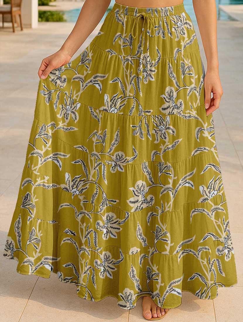 women floral printed high rise maxi tiered skirt - 22006294 - Zoom Image - 0