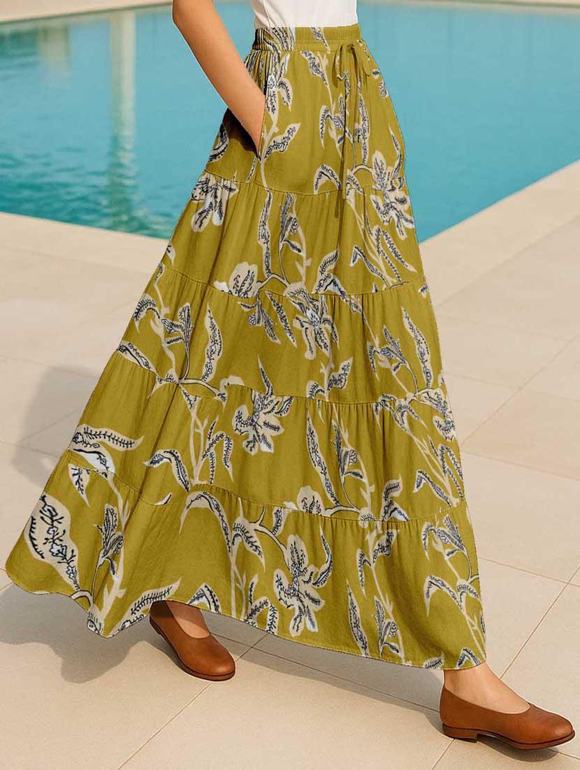 women floral printed high rise maxi tiered skirt - 22006294 - Standard Image - 1