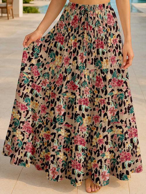 women floral printed high rise maxi tiered skirt - 22006295 - Standard Image - 0