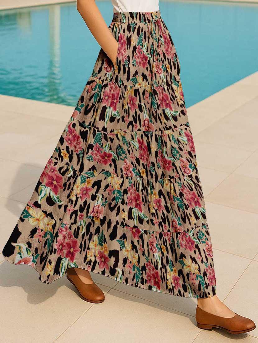 women floral printed high rise maxi tiered skirt - 22006295 - Standard Image - 1