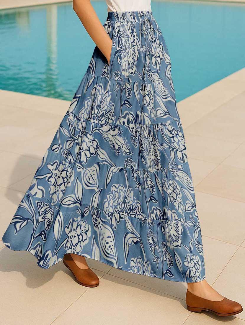 women floral printed high rise maxi tiered skirt - 22006296 - Standard Image - 1