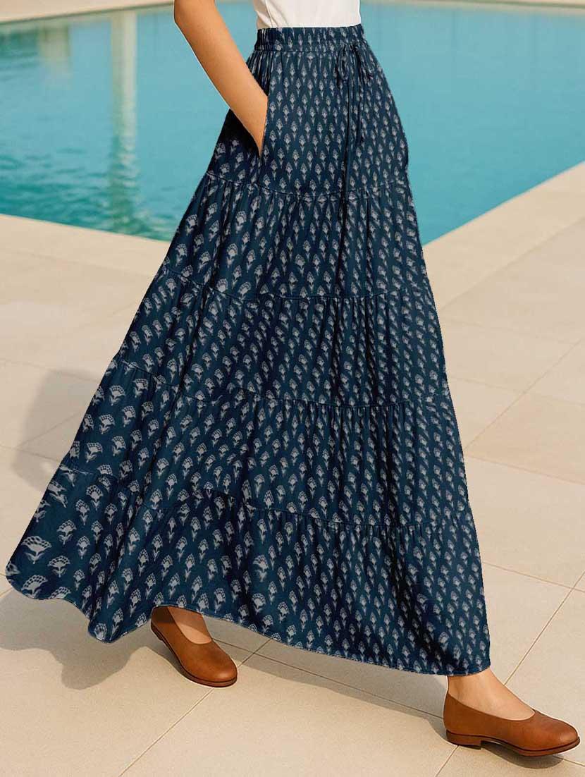 women printed high rise maxi tiered skirt - 22006297 -  Standard Image - 1
