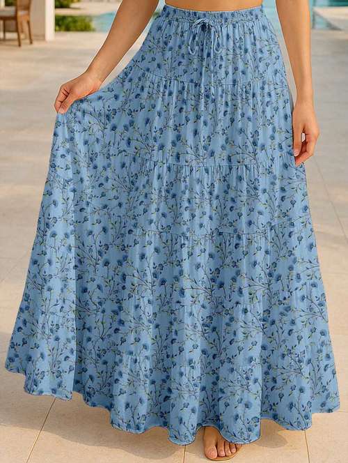 women floral printed high rise maxi tiered skirt - 22006298 -  Standard Image - 0