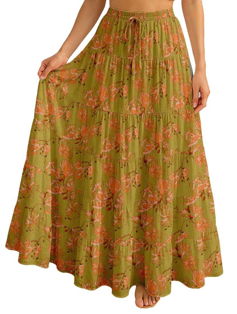 women floral printed high rise maxi tiered skirt - 22006299 - Standard Image - 1
