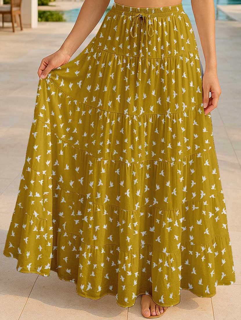 women printed high rise maxi tiered skirt - 22006300 -  Zoom Image - 0