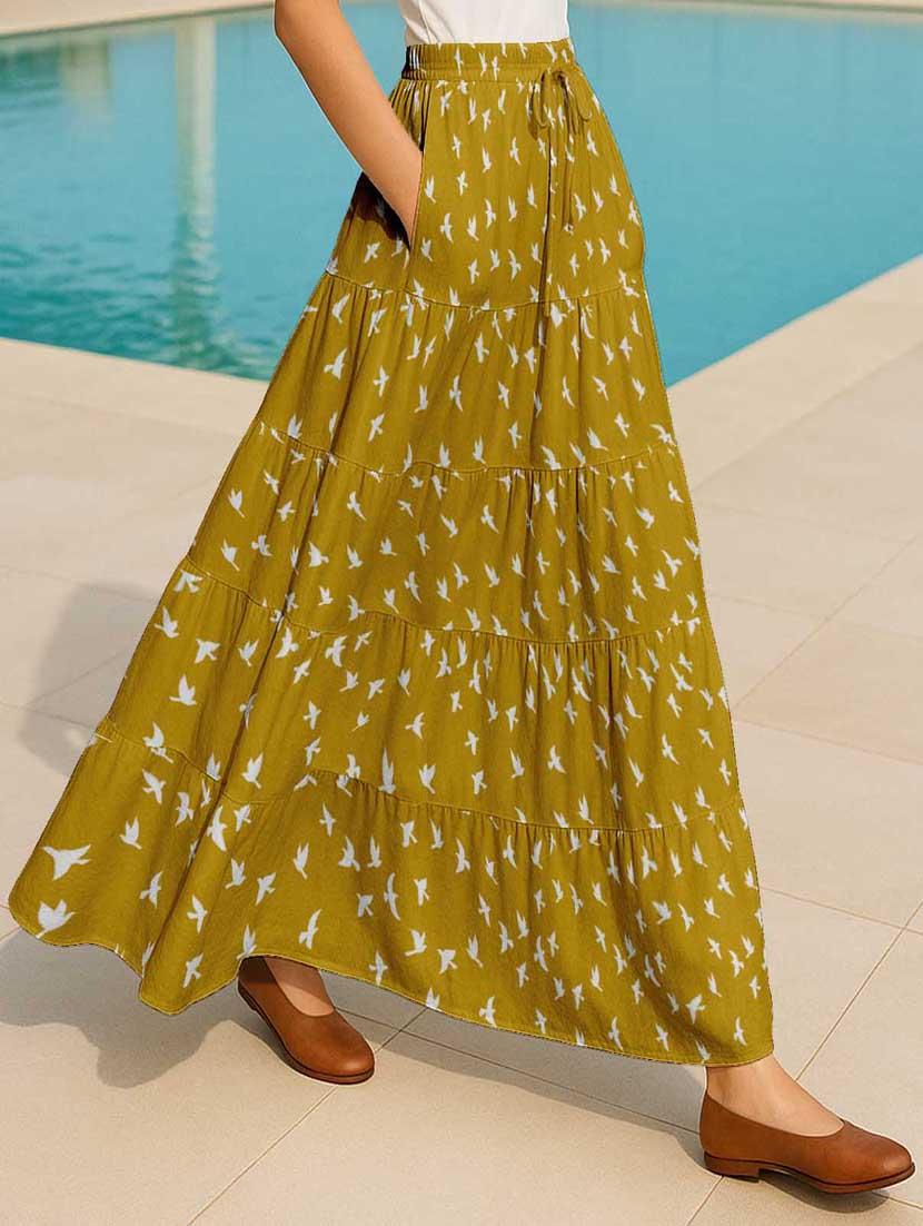 women printed high rise maxi tiered skirt - 22006300 -  Standard Image - 1