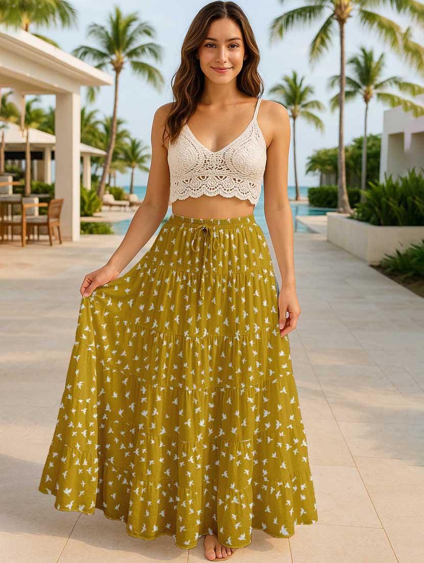 women printed high rise maxi tiered skirt - 22006300 - Standard Image - 4