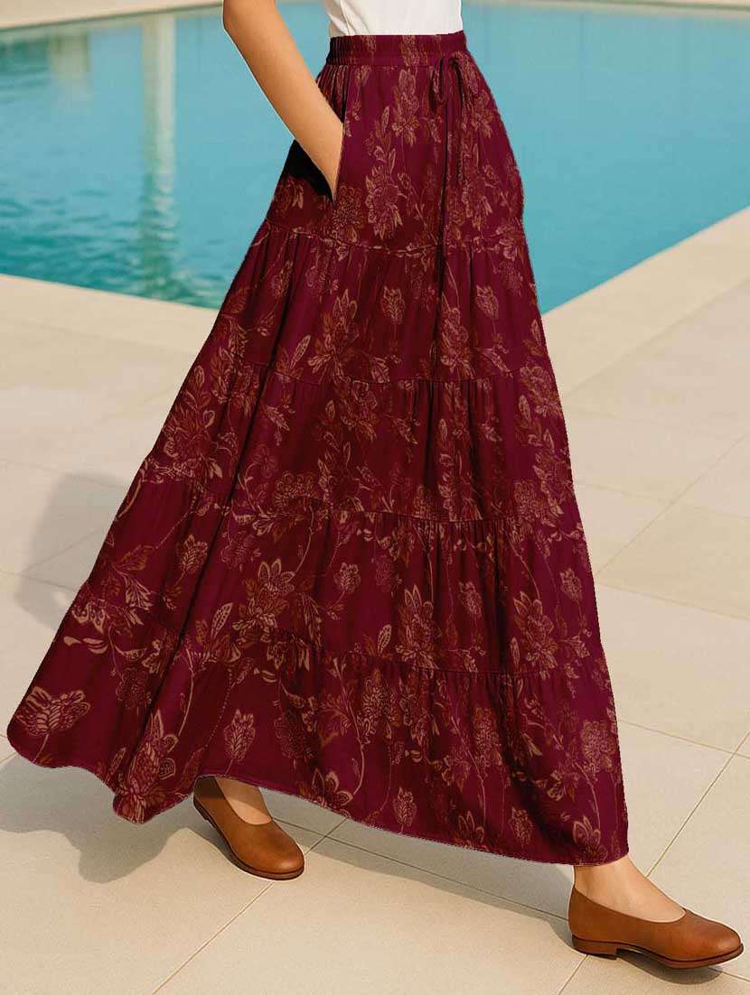 women floral printed high rise maxi tiered skirt - 22006302 - Standard Image - 1