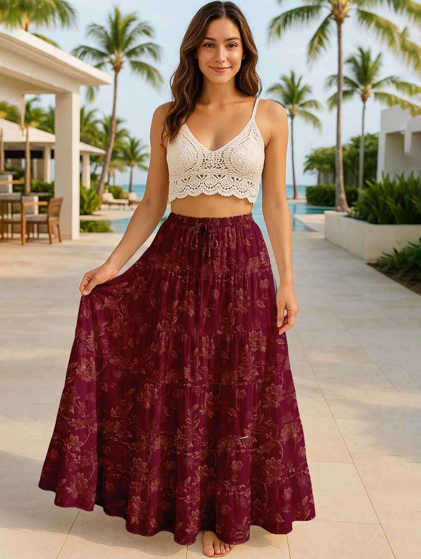 women floral printed high rise maxi tiered skirt - 22006302 - Standard Image - 4