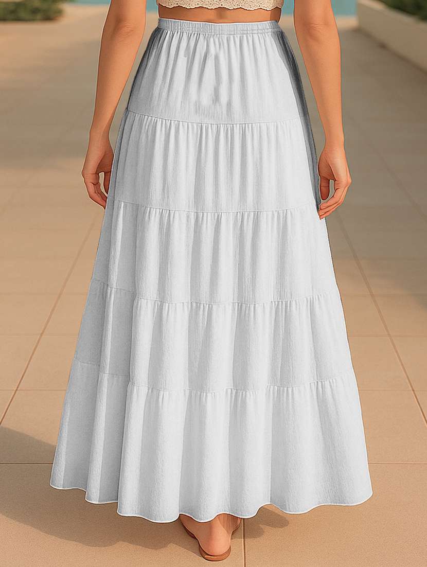 women solid high rise maxi tiered skirt - 22006303 -  Standard Image - 1