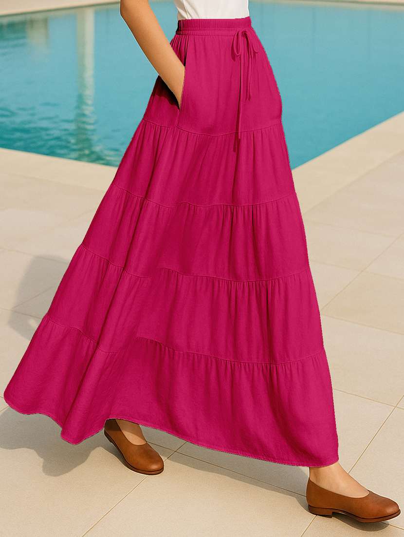 women solid high rise maxi tiered skirt - 22006306 -  Standard Image - 1