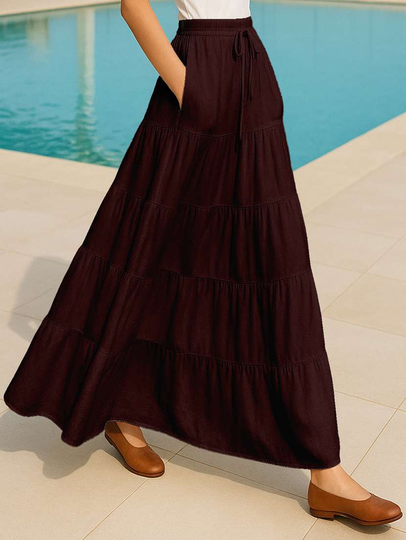 women solid high rise maxi tiered skirt - 22006308 -  Standard Image - 1