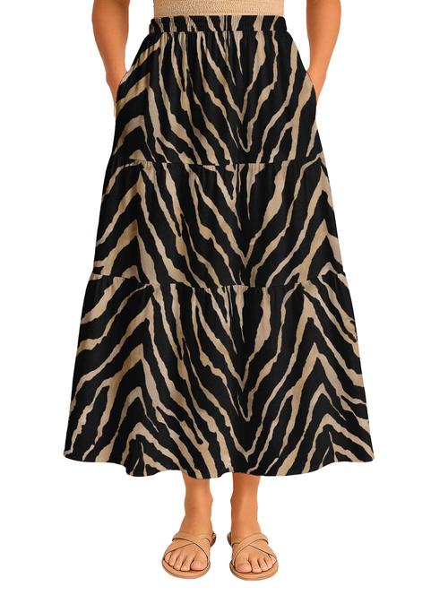 women animal print high rise maxi tiered skirt - 22006317 -  Standard Image - 0