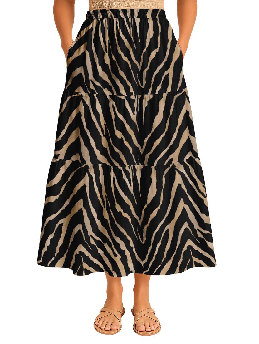women animal print high rise maxi tiered skirt - 22006317 -  Zoom Image - 0