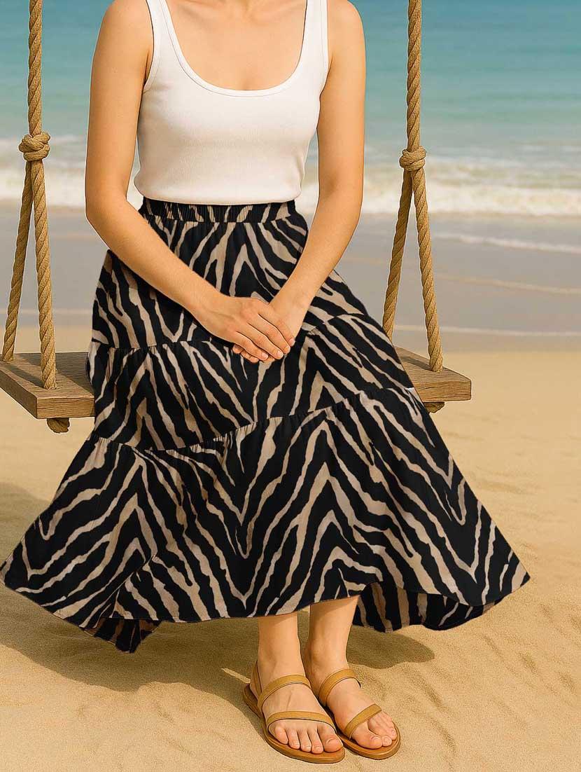 women animal print high rise maxi tiered skirt - 22006317 -  Standard Image - 1