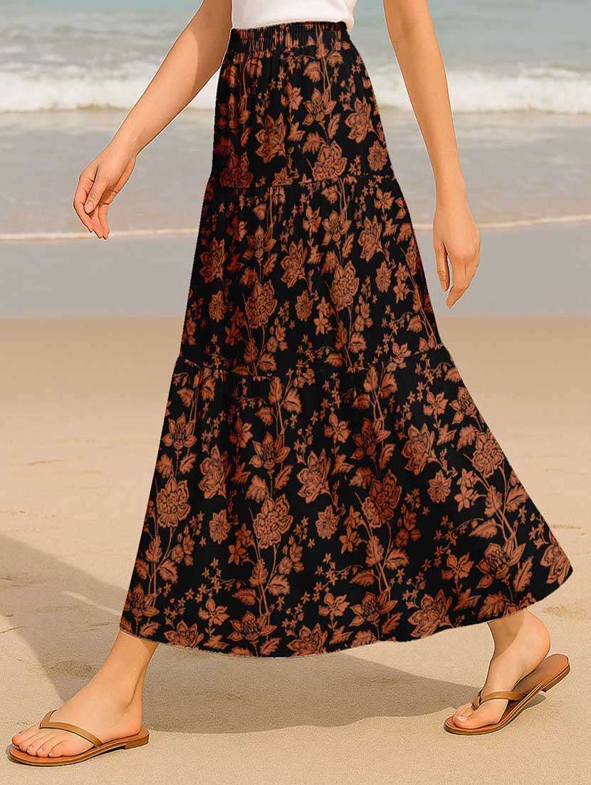women floral printed high rise maxi tiered skirt - 22006319 -  Standard Image - 1