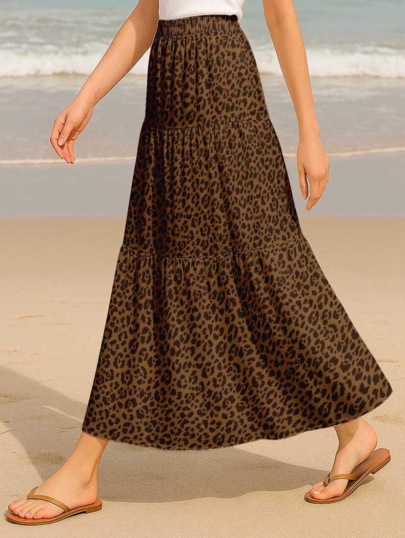 women animal print high rise maxi tiered skirt - 22006320 -  Standard Image - 1