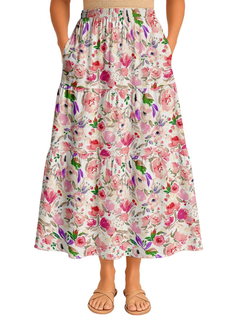 women floral printed high rise maxi tiered skirt - 22006321 - Zoom Image - 0