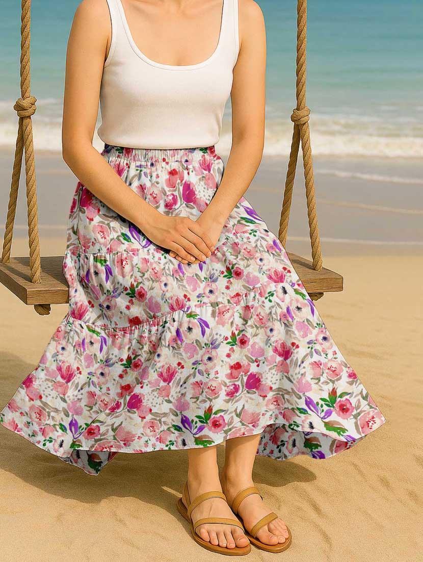 women floral printed high rise maxi tiered skirt - 22006321 - Standard Image - 1