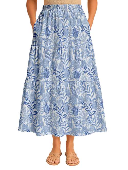 women printed high rise maxi tiered skirt - 22006322 -  Standard Image - 0