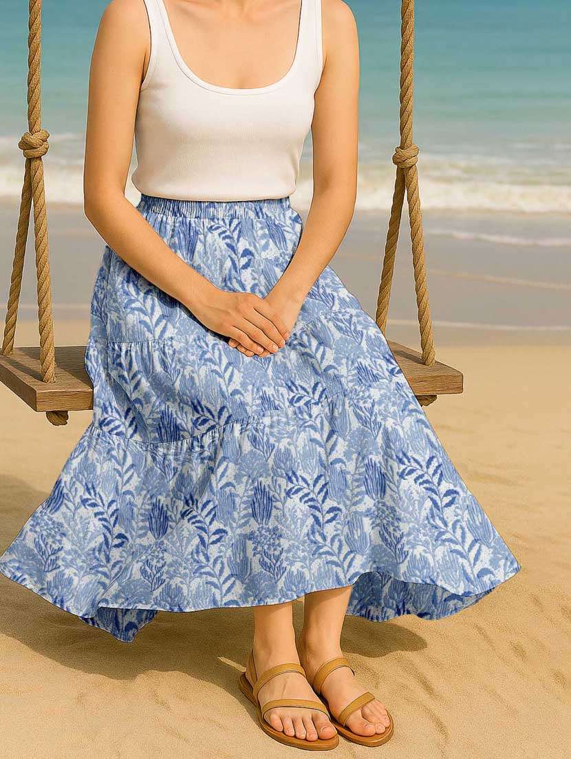 women printed high rise maxi tiered skirt - 22006322 - Standard Image - 1