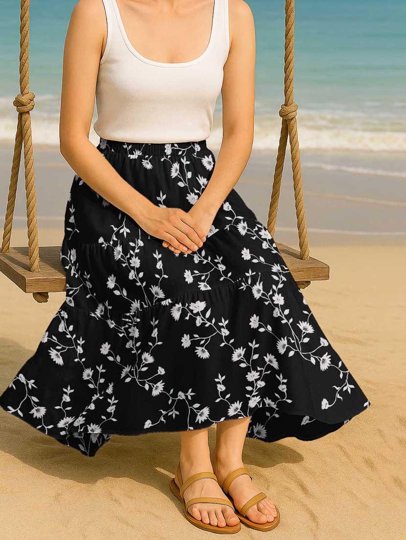 women floral printed high rise maxi tiered skirt - 22006323 -  Standard Image - 1