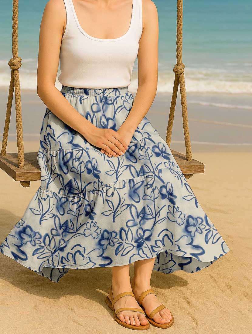 women floral printed high rise maxi tiered skirt - 22006324 - Standard Image - 1