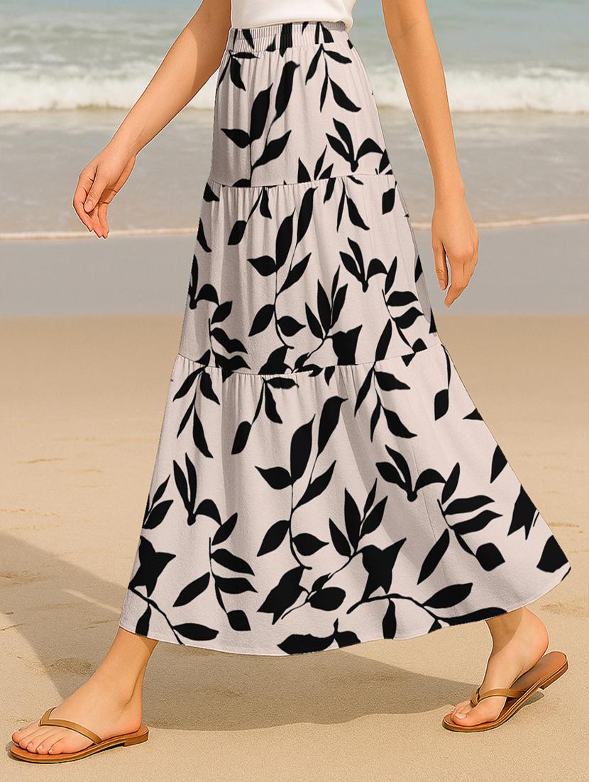 women printed high rise maxi tiered skirt - 22006325 -  Standard Image - 1