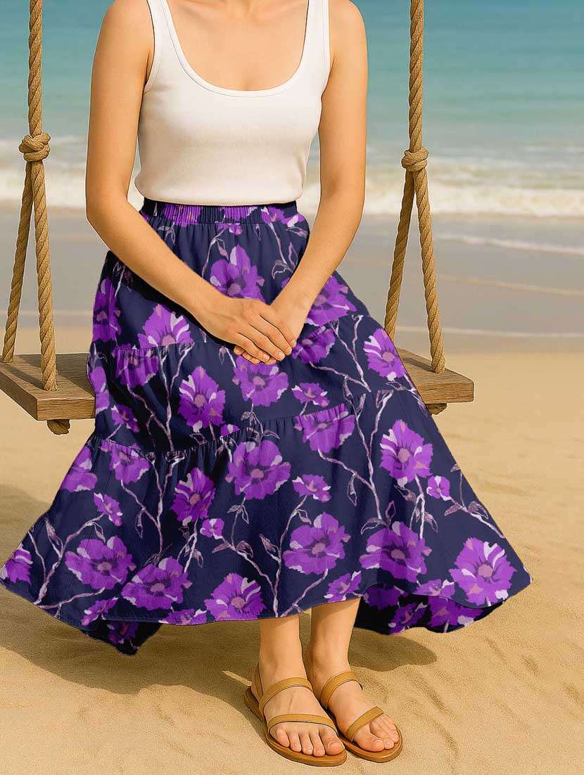 women floral printed high rise maxi tiered skirt - 22006327 - Standard Image - 1