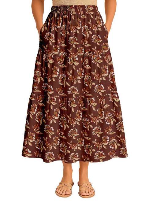 women floral printed high rise maxi tiered skirt - 22006328 - Standard Image - 0