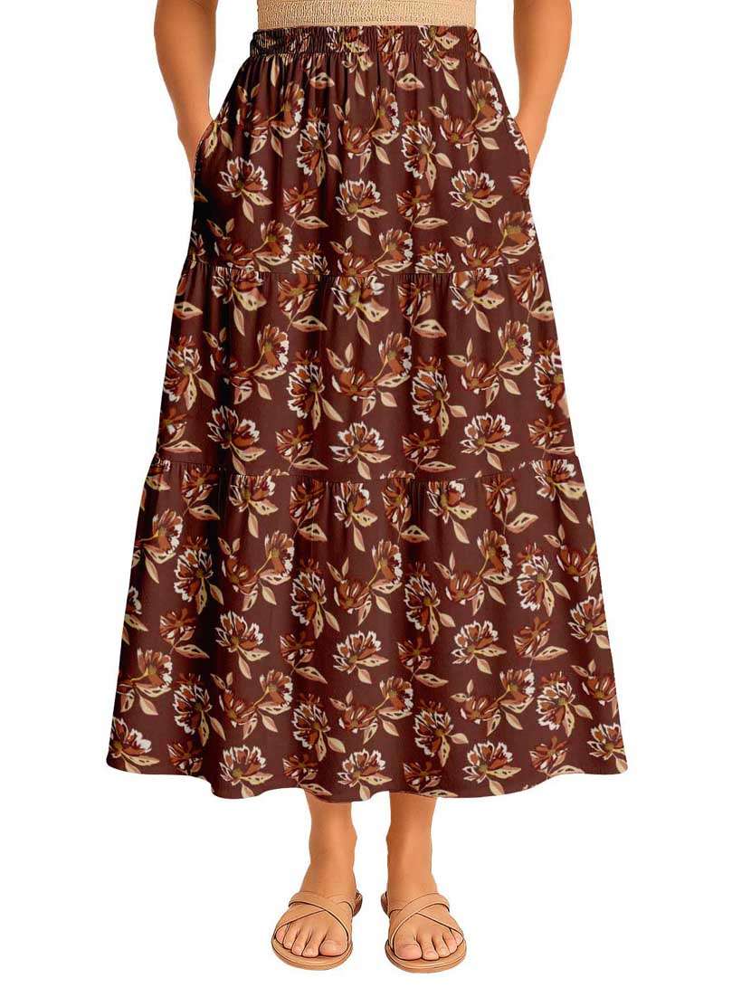 women floral printed high rise maxi tiered skirt - 22006328 - Zoom Image - 0