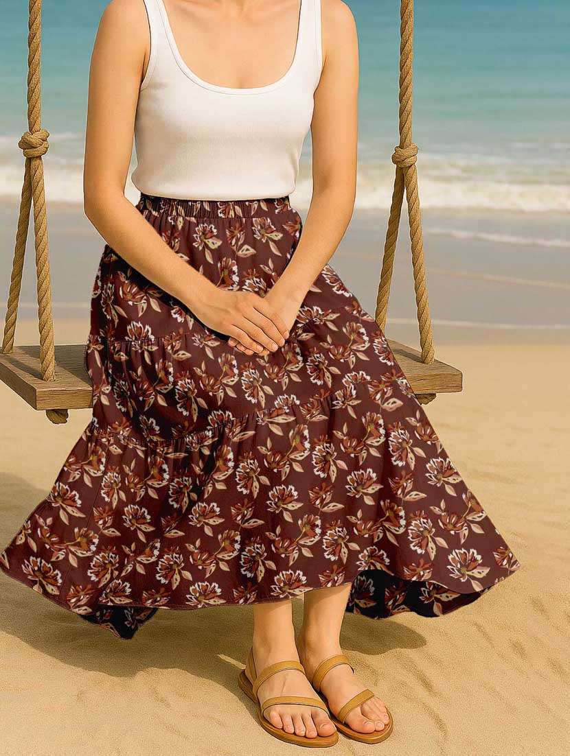 women floral printed high rise maxi tiered skirt - 22006328 -  Standard Image - 1