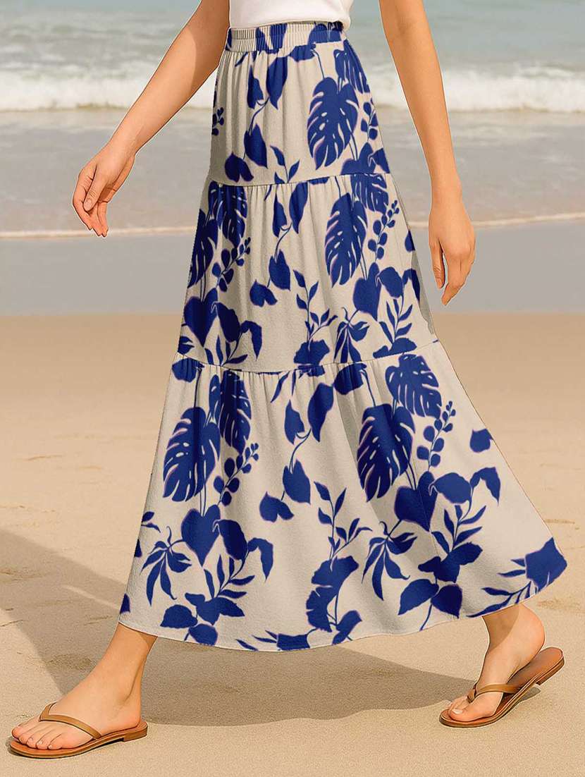 women tropical printed high rise maxi tiered skirt - 22006330 - Standard Image - 1