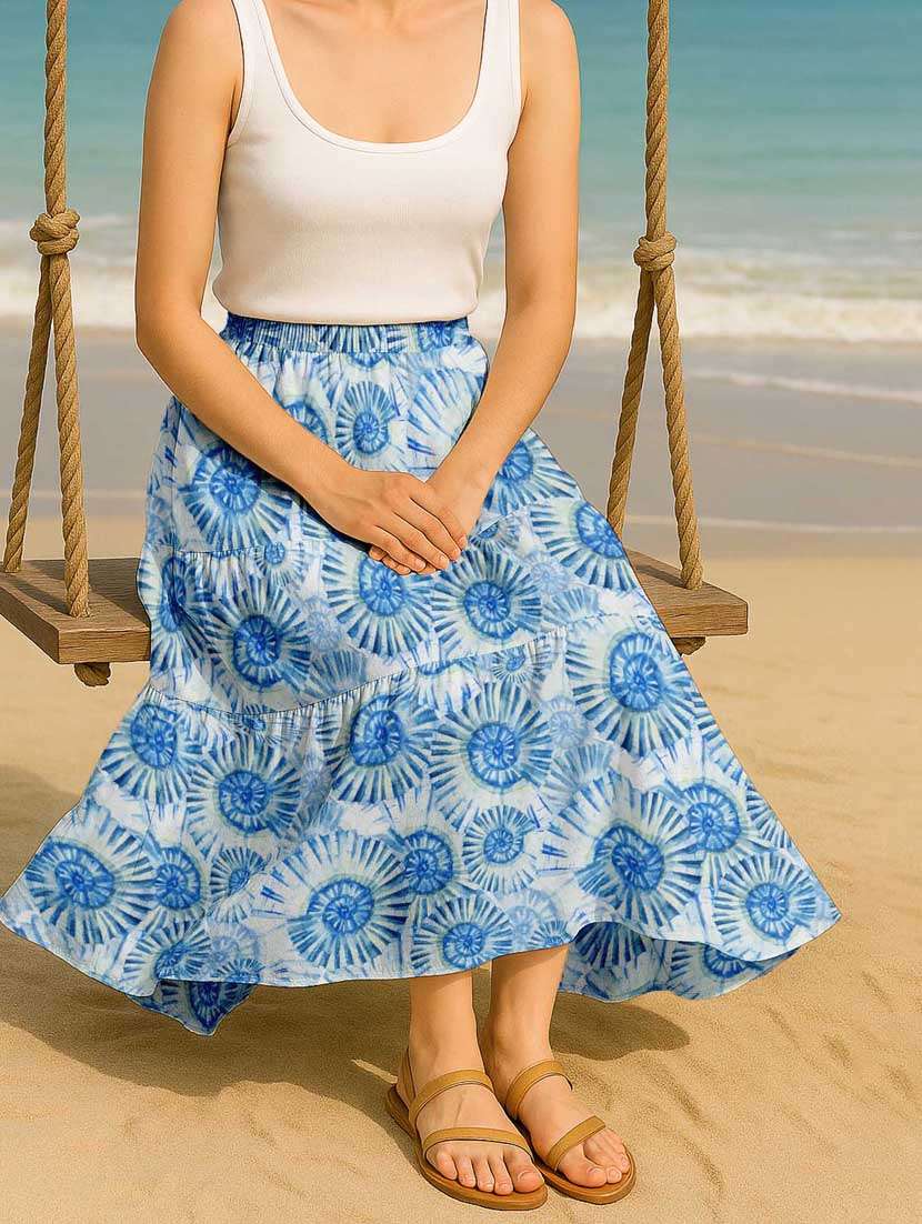 women tie & dye printed high rise maxi tiered skirt - 22006331 - Standard Image - 1