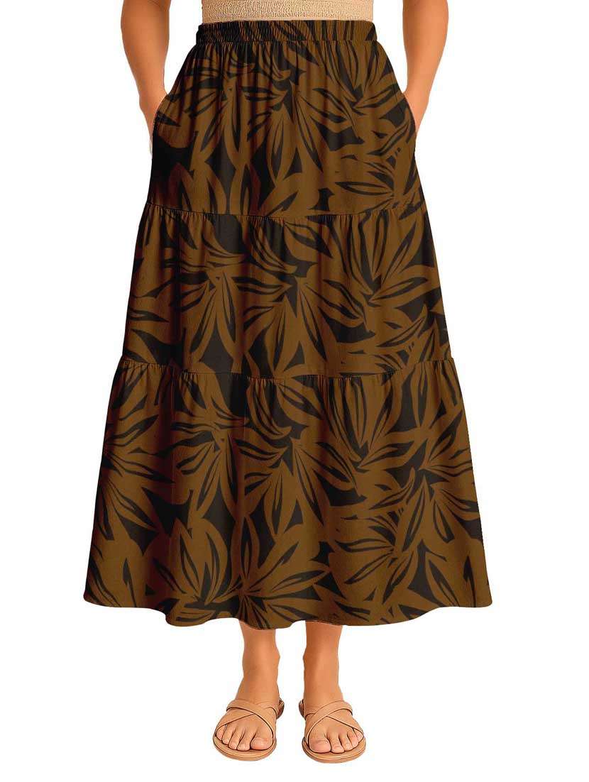 women printed high rise maxi tiered skirt