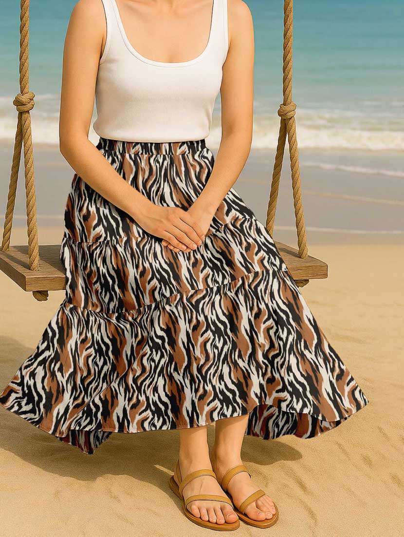 women animal print high rise maxi tiered skirt - 22006333 -  Standard Image - 1